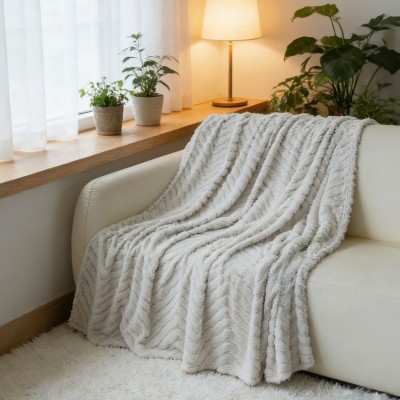 Rabbit Fleece Jacquard Nap Blanket, Air Condition Blanket, Portable Washable Sofa Throw Blanket