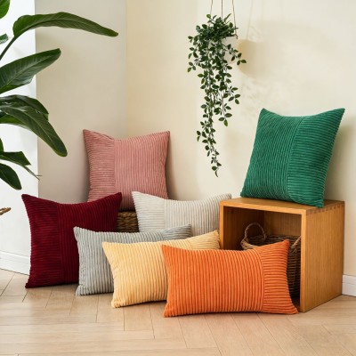 Elegant Solid Striped Cushion Cover, Lumbar Pillow for Bed, Sofa & Office