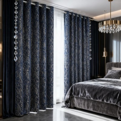 Textured  Polyester Blackout Curtains - High-Weight Luxury Drapes for Living Room & Bedroom