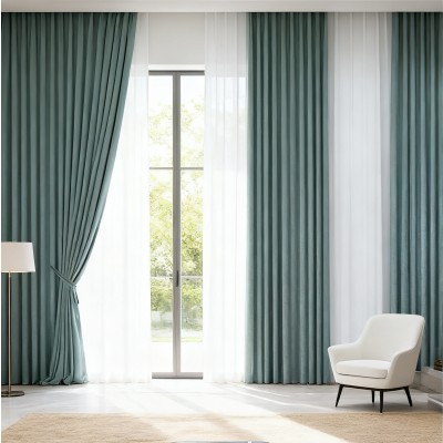 Yarn-Dyed Jacquard Fabric-Mugwort Green Light-blocking High-end Living Room Bedroom Light Luxury Modern Simple Curtain